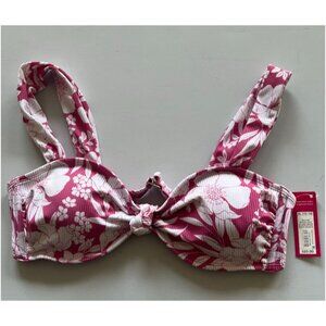 Xhilaration Juniors' Ribbed Knot-Front Bralette Bikini Top Pink Floral XL